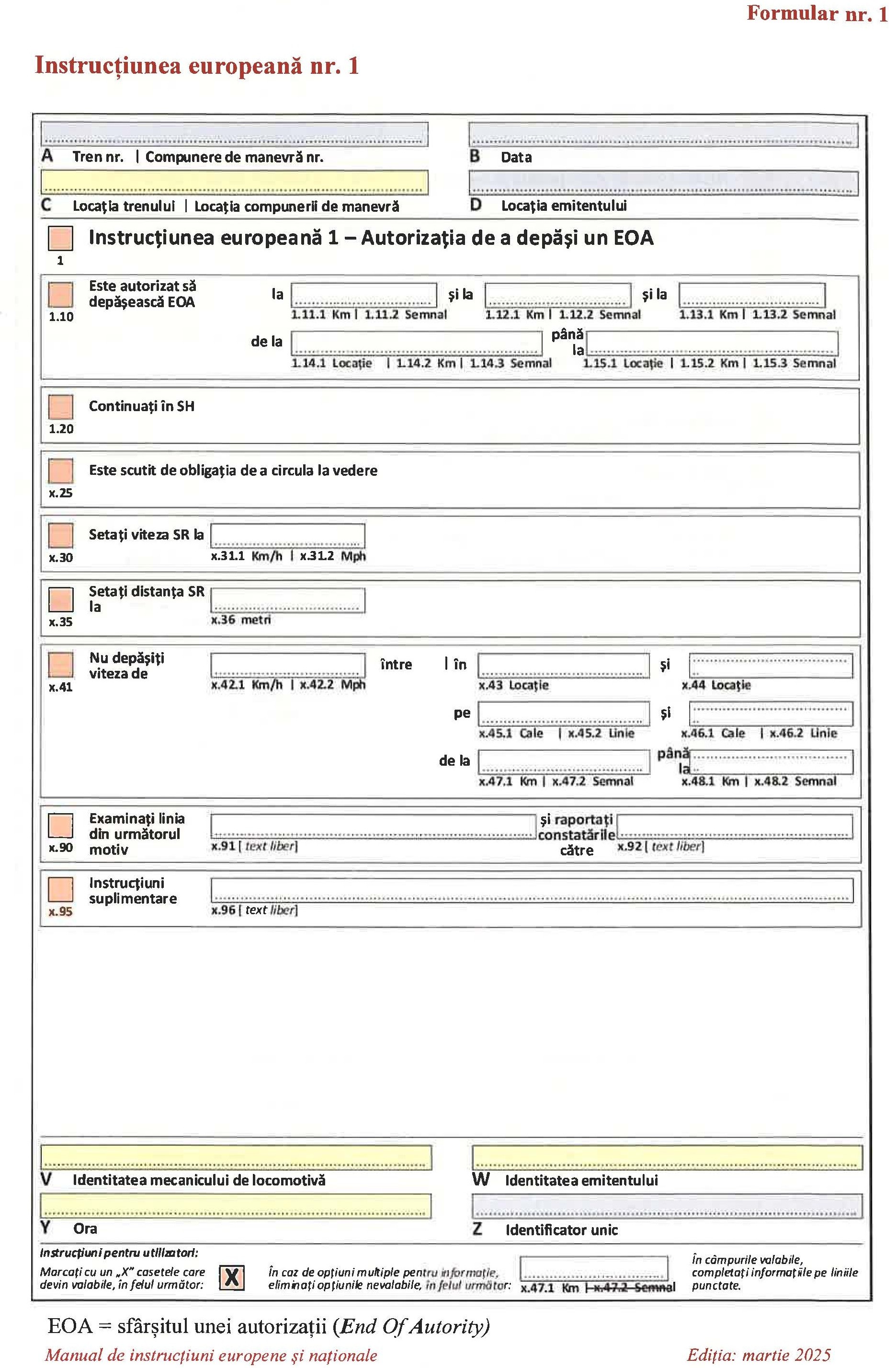 Instrucțiunea europeană nr. 1 — formular nr. 1